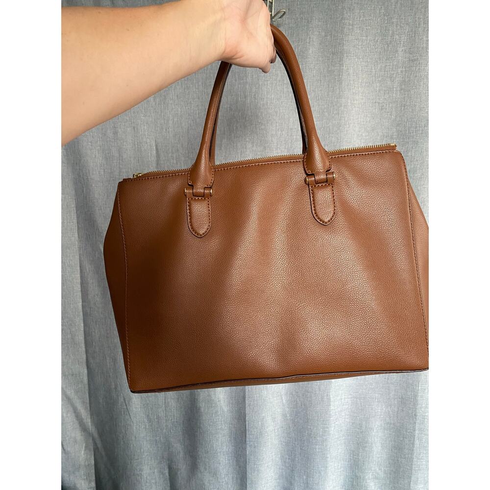 Lauren Ralph Lauren Cognac Brown Pebbled Leather Satchel Tote Bag (As-Is) - Picture 5 of 9